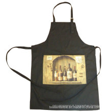 Promocionais feitos por encomenda 2 bolsos vinho preto impresso cozinha de algodão cozinhar o cozimento Bib Avental